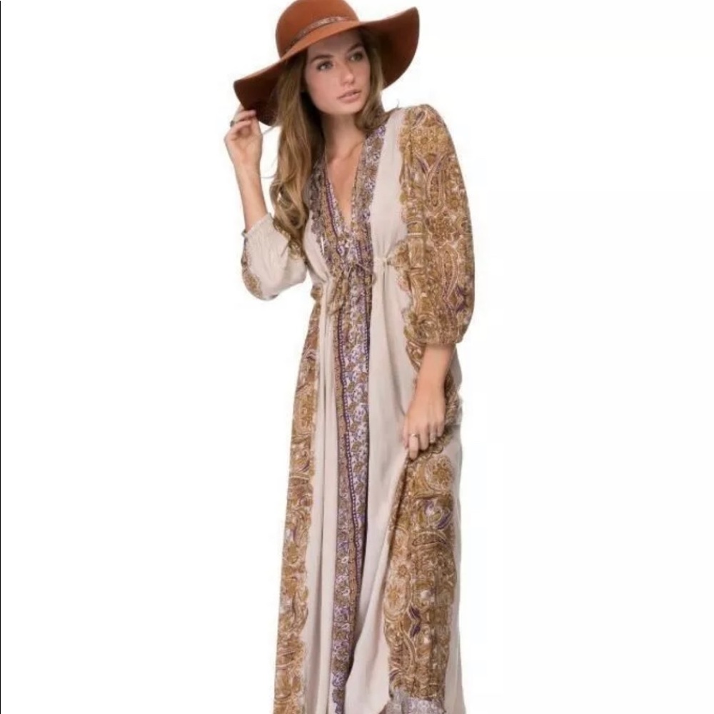 Free People Azalea Midi Dress Cream Mustard Boho